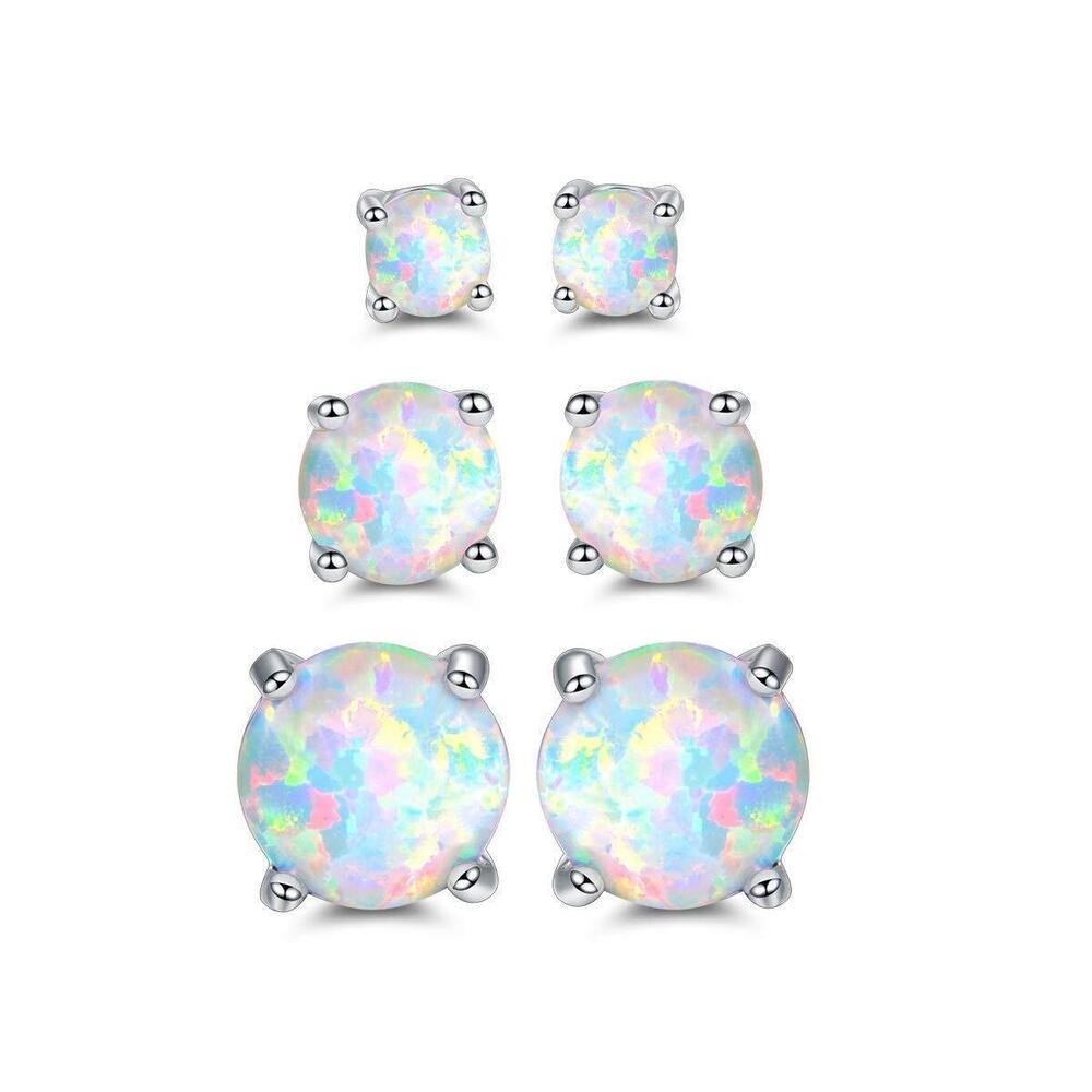 White Opal Stud Earrings 3 Pack Set 18K Gold Plated